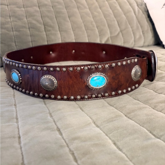 Turquoise and Silver Leather Belt - Picture 3 of 10